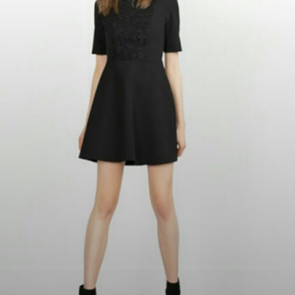 Black Skater Dress w/shortsleeves & crochet detail